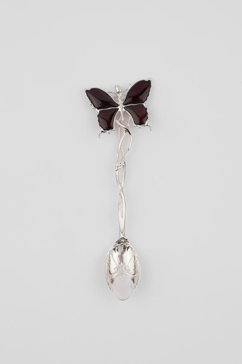 Lingurita argint, chihlimbar cireasa, model fluture-AA1002C