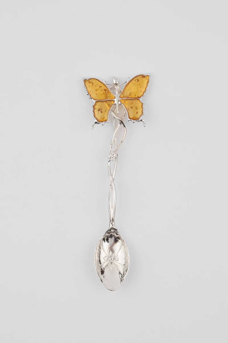 Lingurita argint, chihlimbar lamaie, model fluture-AA1002L