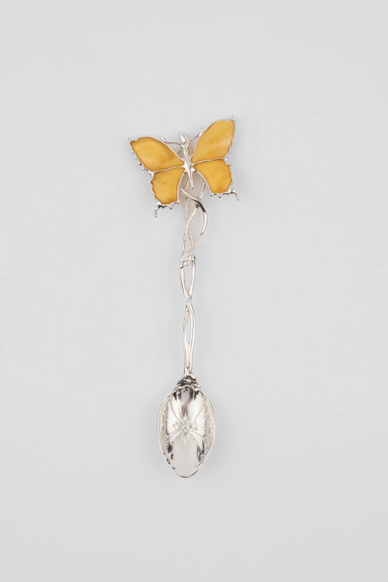 Lingurita argint, chihlimbar miere, model fluture-AA1002M