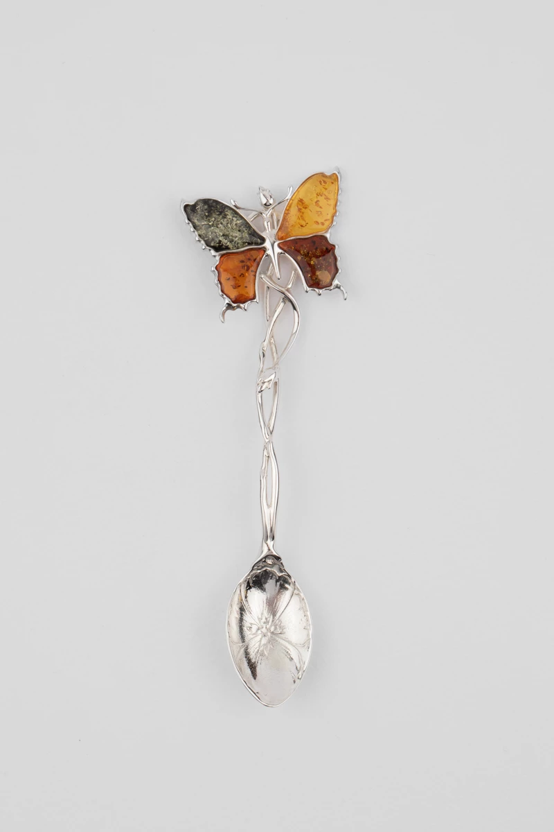 Lingurita argint, chihlimbar multicolor, model fluture-AA1002MC