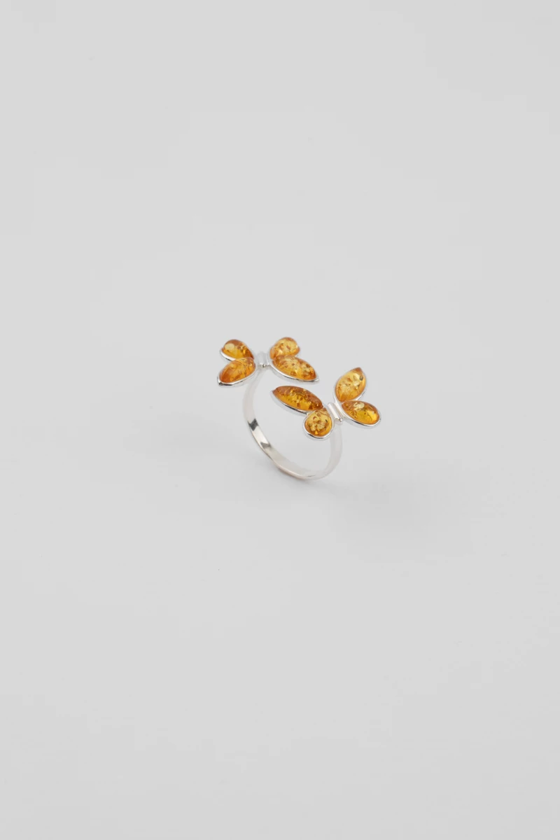 Inel argint, chihlimbar lamaie, model fluture, reglabil-AA1012L