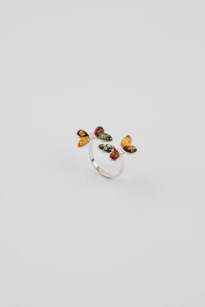 Inel argint, chihlimbar multicolor, model fluture, reglabil-AA1012MC
