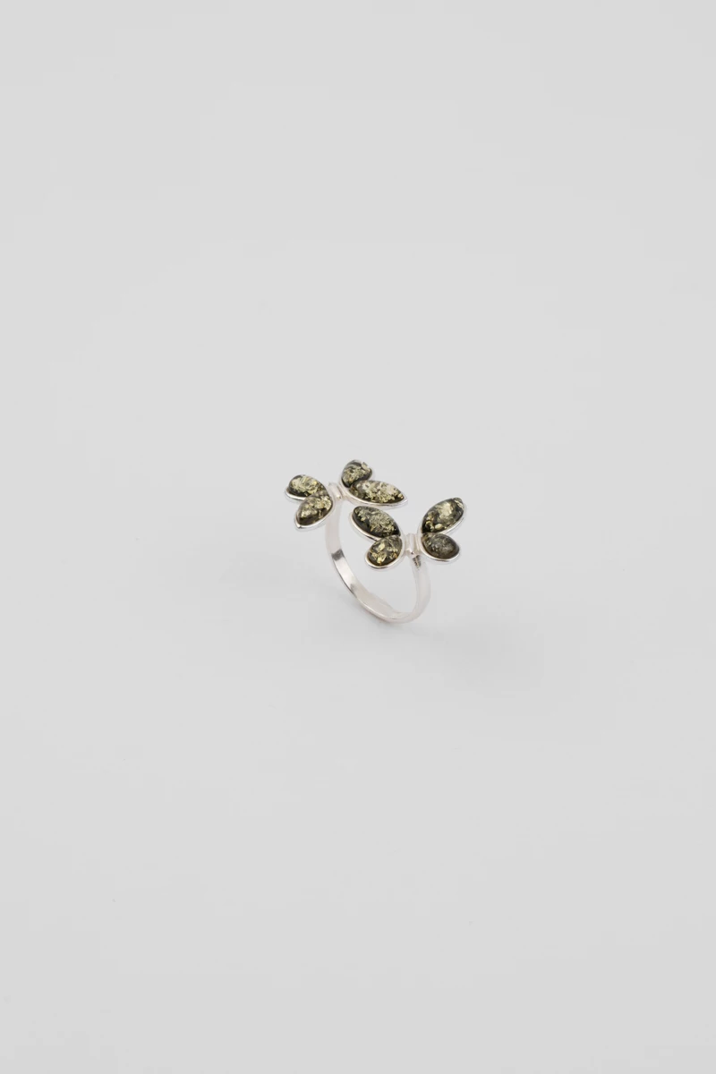 Inel argint, chihlimbar verde, model fluture, reglabil-AA1012V