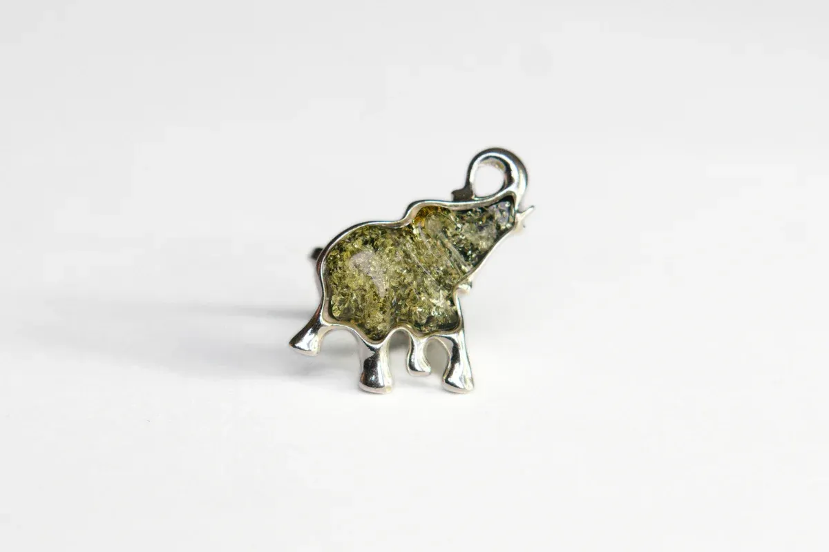 Inel argint, chihlimbar verde, model elefant-AA1024V