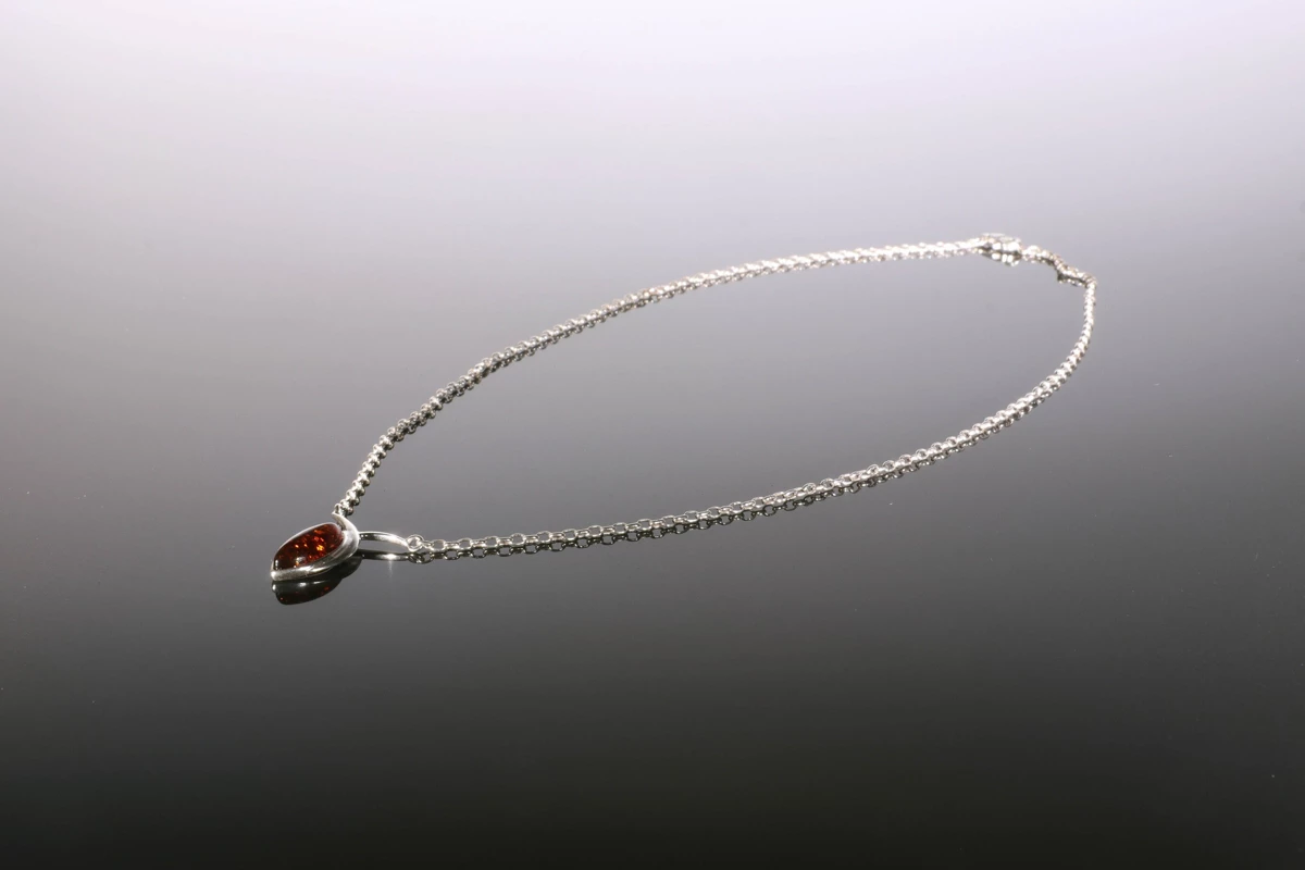 Silver necklace, cognac amber, 44 cm-AW1002