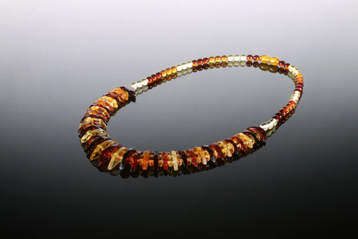 Colier chihlimbar multicolor (lamaie, coniac, cireasa), 47 cm-AW1006