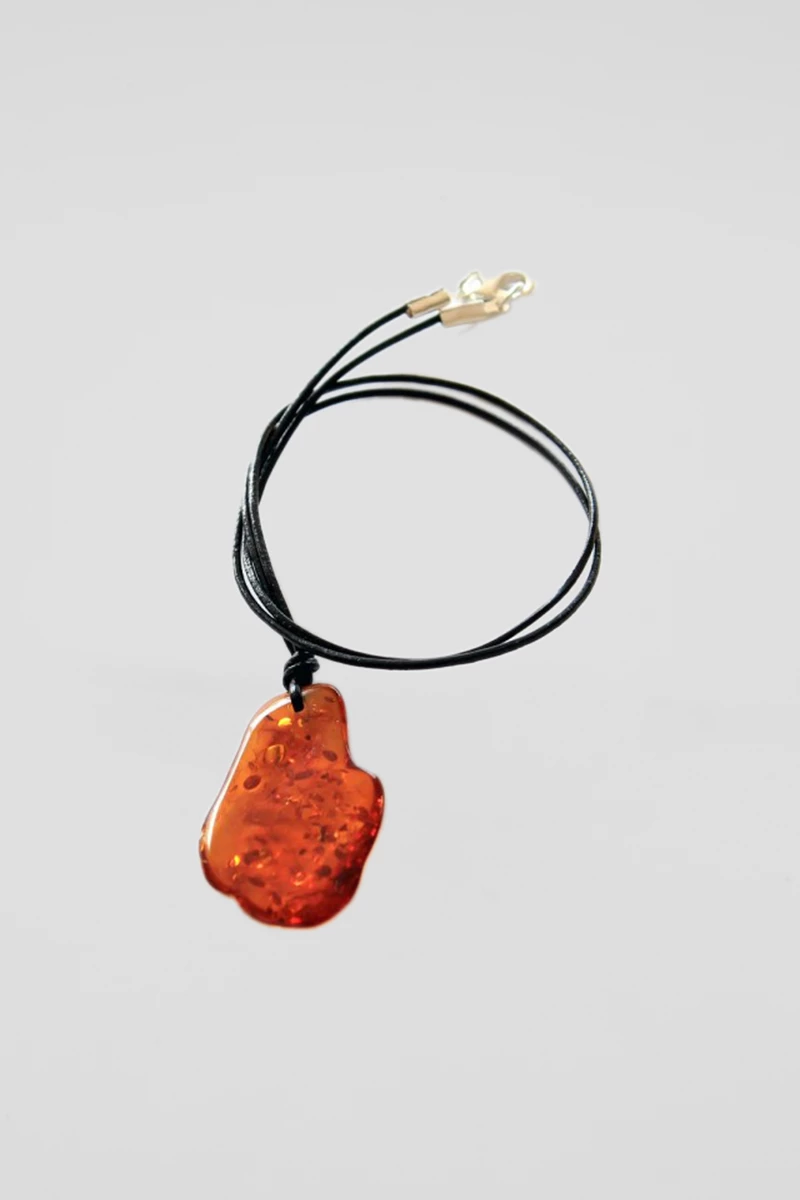 Cognac amber pendant, black cord, common metal clasp, 50 cm-RBA1005