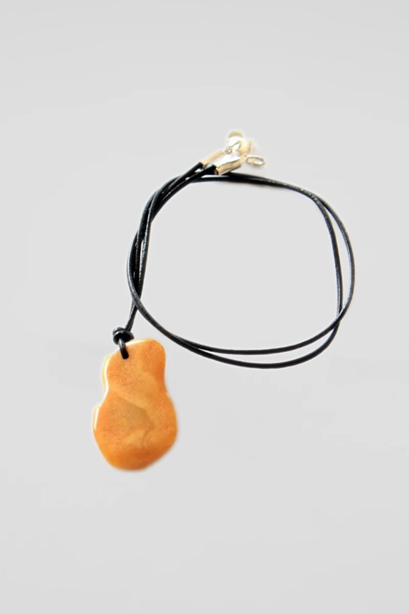 Honeysuckle pendant black cognac black cord, common metal clasp, 50 cm-RBA1006